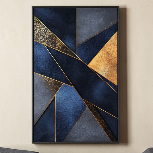 Vontry Large Abstract Canvas Print - Navy Blue & Gold Foil Wall Decor - Modern Framed Artwork for Living Room, Bedroom & Office - Ready to Hang