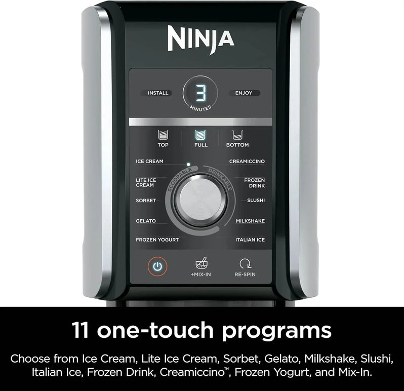 Ninja NC301 CREAMi Ice Cream Maker, for Gelato, Mix-ins, Milkshakes, Sorbet, Smoothie Bowls & More, 7 One-Touch Programs, with (2) Pint Containers & Lids, Compact Size, Perfect for Kids, Silver