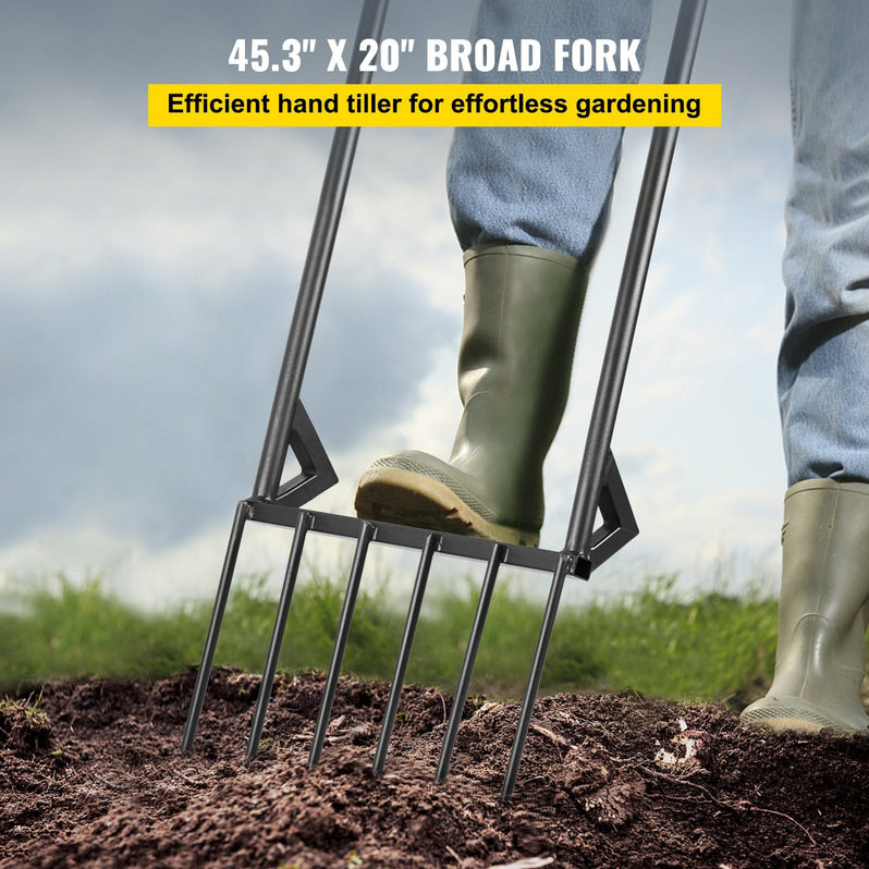 Premium 46-Inch Hand Tiller Broad Fork Tool For Gardening Cultivating