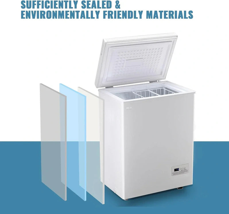 Chest Freezer 5.0Cubic Feet Deep Freezer Freestanding Freezers with 2 Removable Stainless Steel Basket, Mini Freezer Top Open Door Compact Freezer with Electronic Control 41℉ to -15℉BLACK