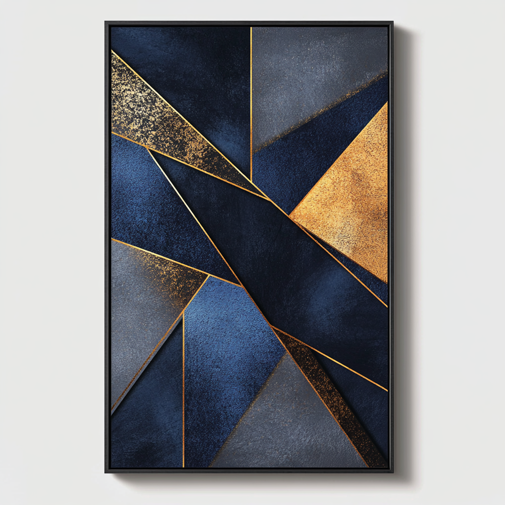 Vontry Large Abstract Canvas Print - Navy Blue & Gold Foil Wall Decor - Modern Framed Artwork for Living Room, Bedroom & Office - Ready to Hang