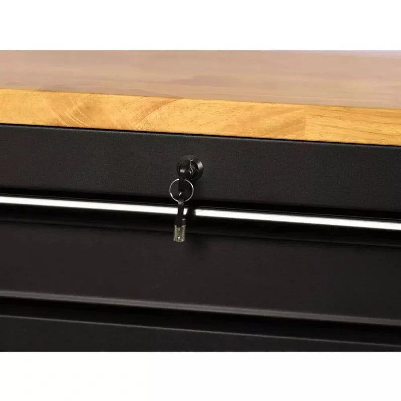 Heavy Duty 61 in. W x 23 in. D 15-Drawer Mobile Workbench with Solid Wood Top
