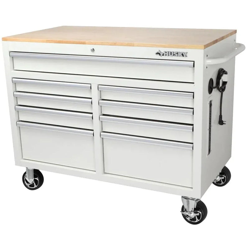 46-in W x 24.5-in D 9-Drawer Mobile Workbench with Hardwood Top and Power Station Gloss Black