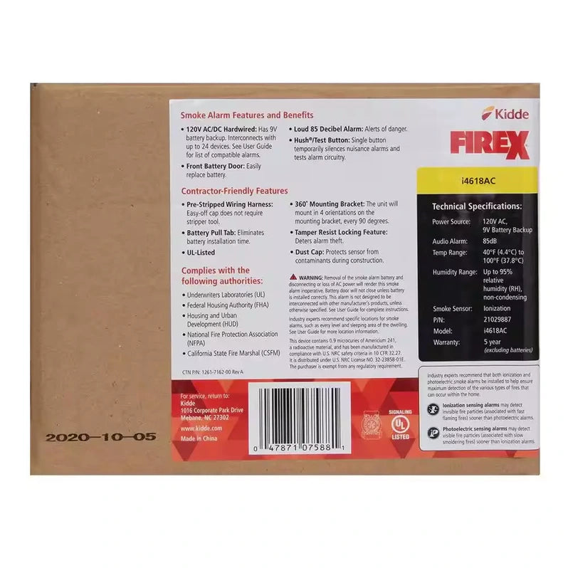 i4618 4-Pack Hardwired Smoke Alarm with Ionization Sensor, 120V AC, 9V Battery Backup