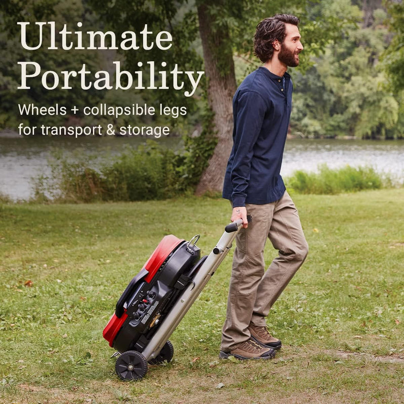 RoadTrip Portable Stand-Up Propane Grill with 3 Adjustable Burners & Instastart Ignition, 20,000 BTUs of Power for Outdoor Cooking