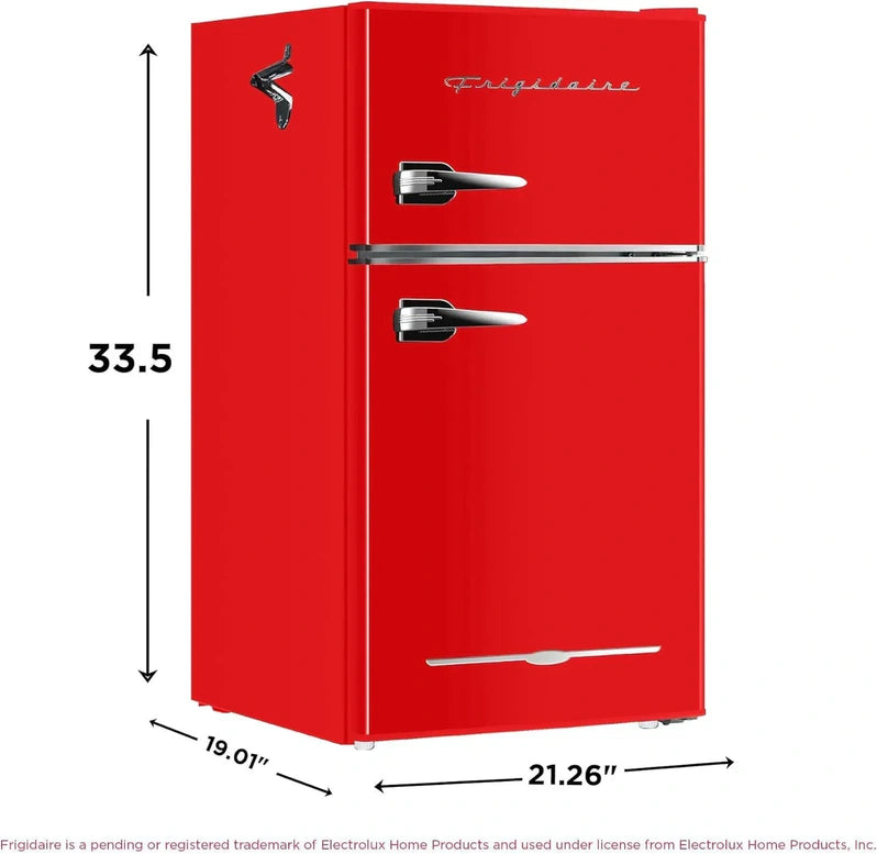 Frigidaire Retro Mini Fridge with Freezer & Side Bottle Opener-Small 2 Door Refrigerator for Office Bar or College Dorm Room-3.1 Cu Ft – 19”"D x 20.5" W x 33.5" H