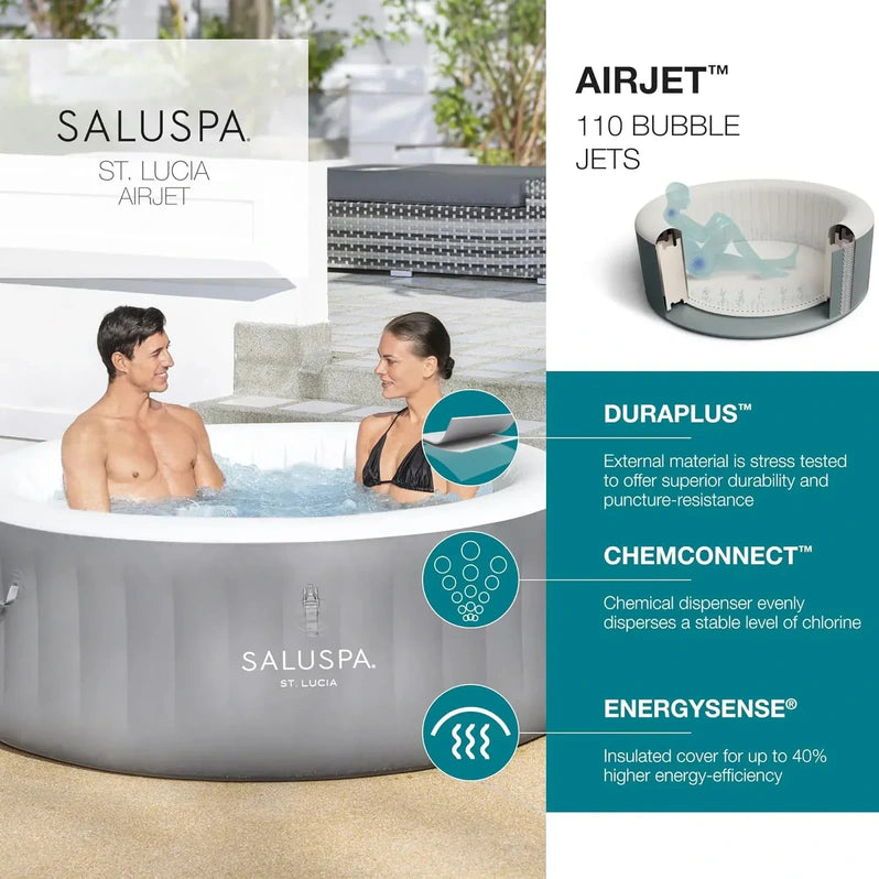 Inflatable Hot Tub Spa (71" x 26") | Portable Hot Tub with 2 Covers (1 Energy-Efficient Thermal Cover and 1 Standard Cover) | Fits Up to 2-4 Persons | Black