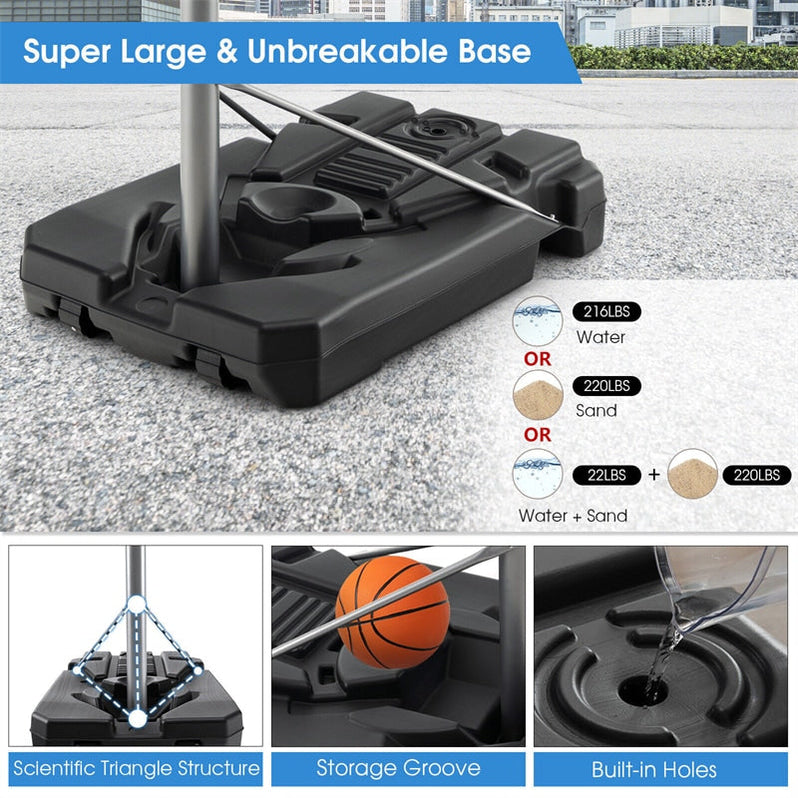 Portable Outdoor Basketball Hoop 64''-79'' Adjustable Poolside Basketball Goal System with 44" Backboard Wheeled Fillable Base